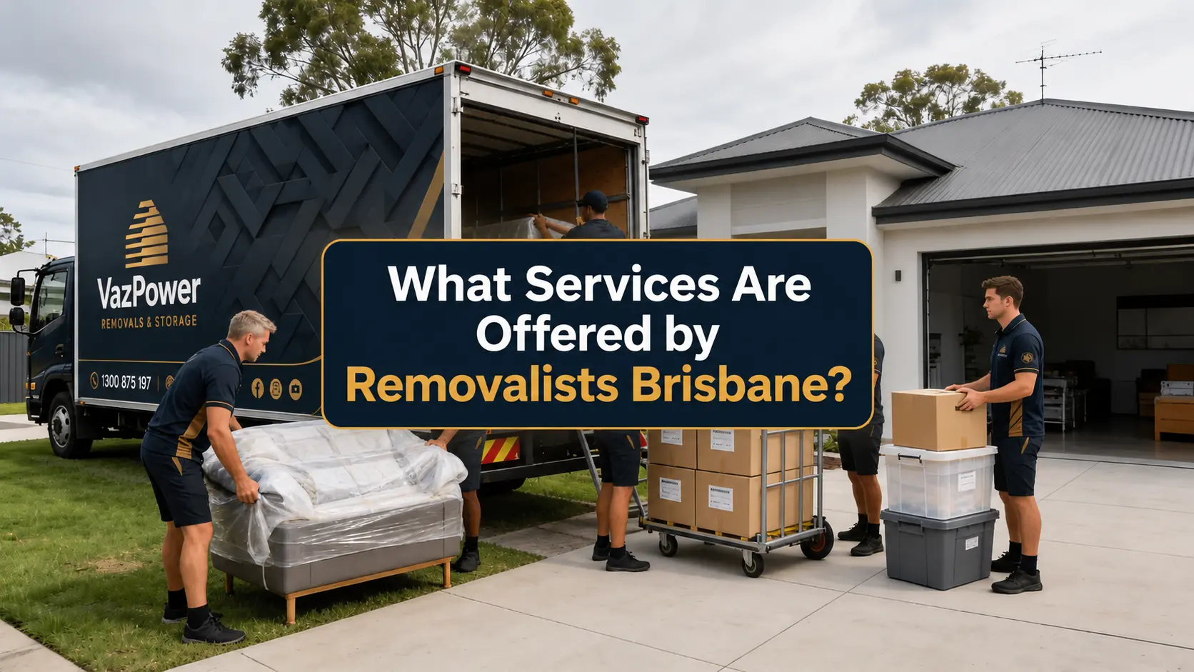 What Services Are Offered by Removalists Brisbane? Vaz Power Removals team providing professional moving services at a Brisbane home.