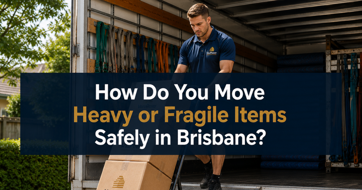 Vaz Power removalist safely moving heavy boxes with a trolley from a moving truck in Brisbane.