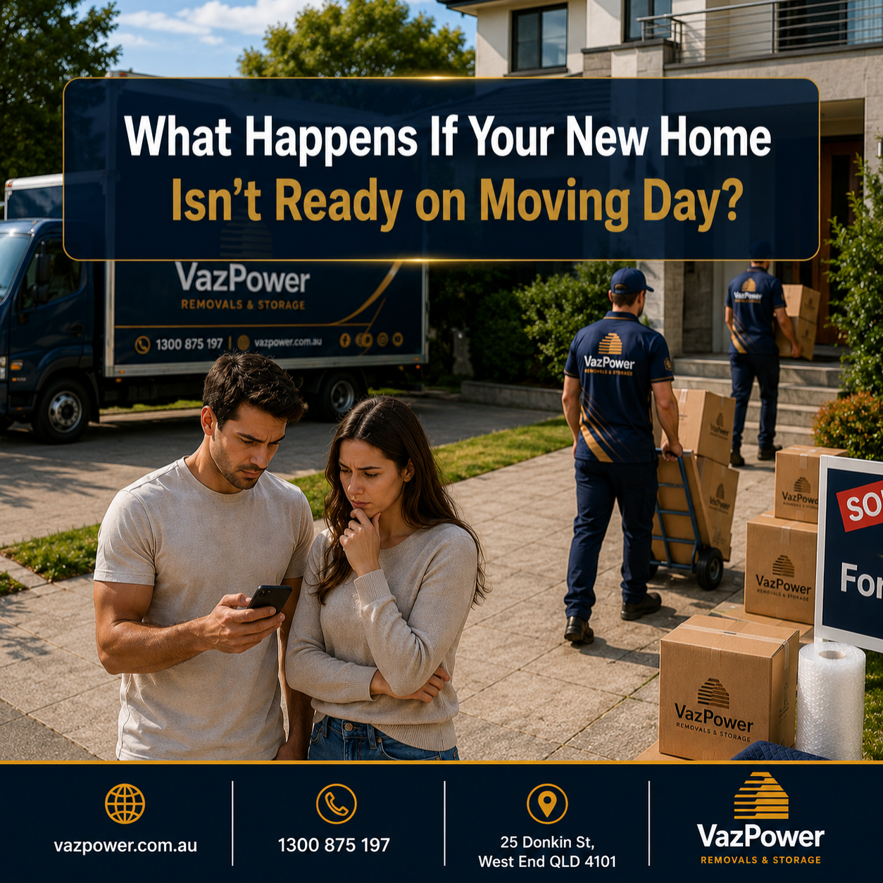 Brisbane removalists helping a couple when their new home isn’t ready on moving day