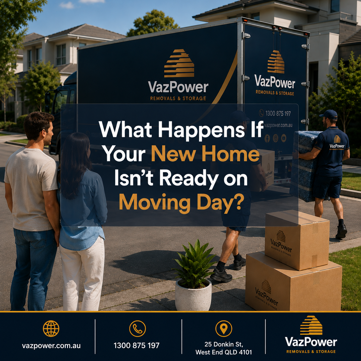 Vaz Power removalists loading a moving truck in Brisbane with secure storage support when a new home is not ready on moving day.
