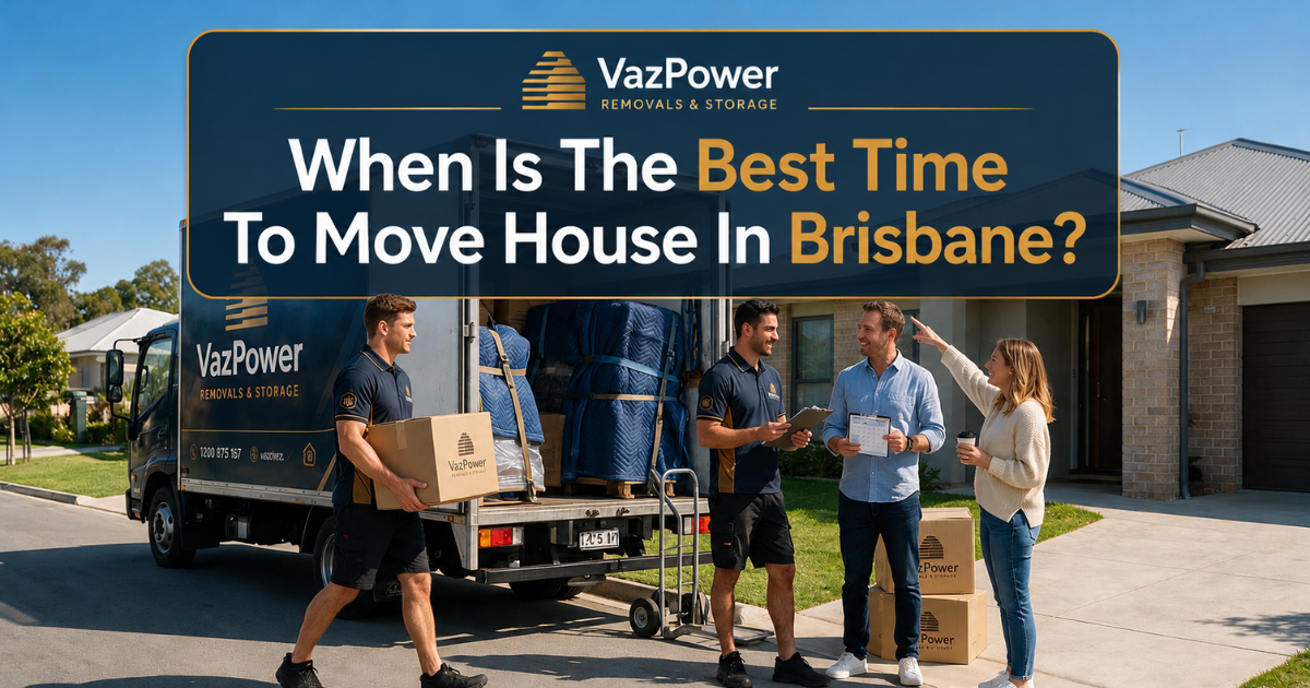 Professional Vaz Power removalists helping Brisbane homeowners plan the ideal moving day while discussing their relocation schedule outside a modern Australian home.